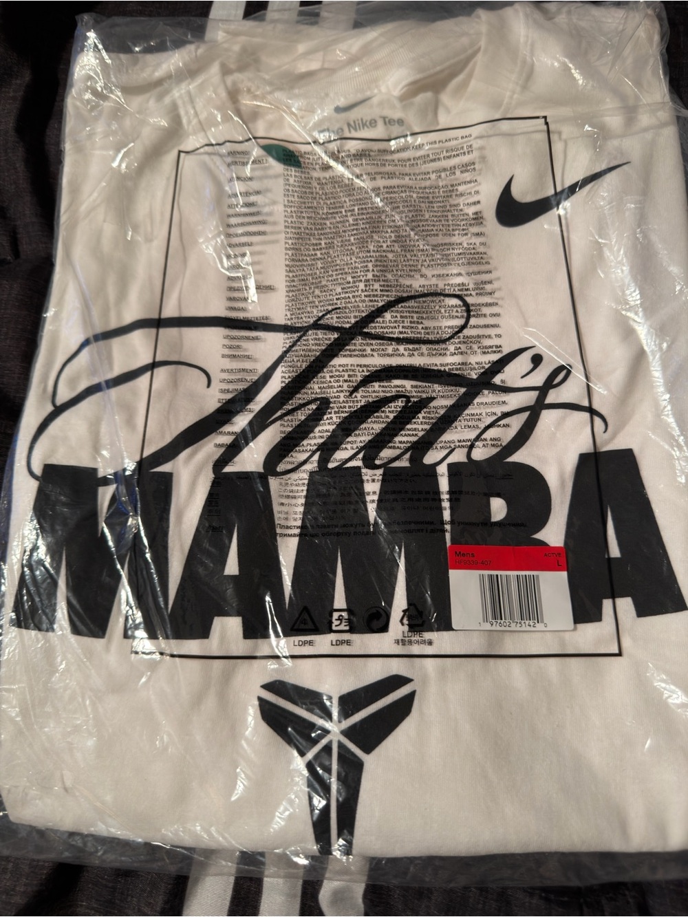 Nike White Short-Sleeve Kobe Graphic Tee with Black Print